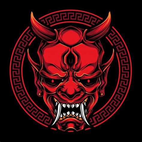 Premium Vector Red Oni Mask Illustration Oni Mask Japanese Oni Mask Japanese Oni