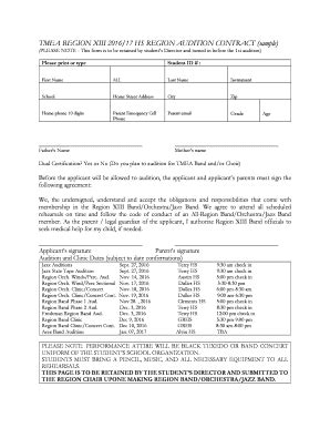 Fillable Online Tmea Region Xiii Hs Region Audition Contract