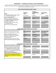 Worksheet 01 Xls WORKSHEET 1 PERSONAL FINANCIAL GOALS WORKSHEET