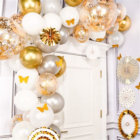 PartyWoo Gold White Balloon Garland 93 Pcs Gold And White Balloons