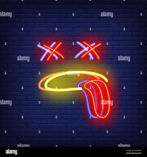 Smiley putting out tongue neon sign with chromatic aberration Stock ...