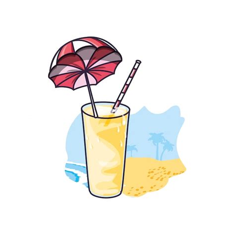 Premium Vector Refresh Juice In The Beach With Umbrella