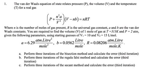 Solved The Van Der Waals Equation Of State Relates Chegg