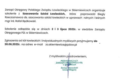 Szkolenie Z Zakresu Szacowania Szk D Owieckich Lipiec Zarz D