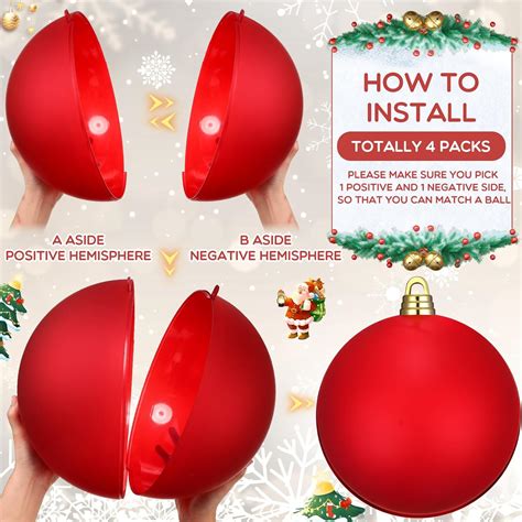 Hiboom 4 Pcs 12 Inch Large Christmas Ball Ornaments Matte Hanging Tree