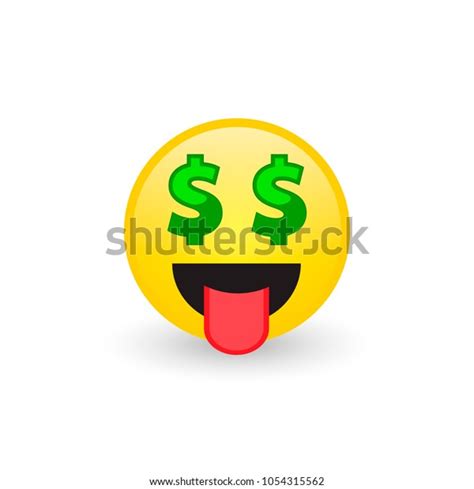 Dollar sign eyes emoticon emoji character icon. Vector isolated symbol.