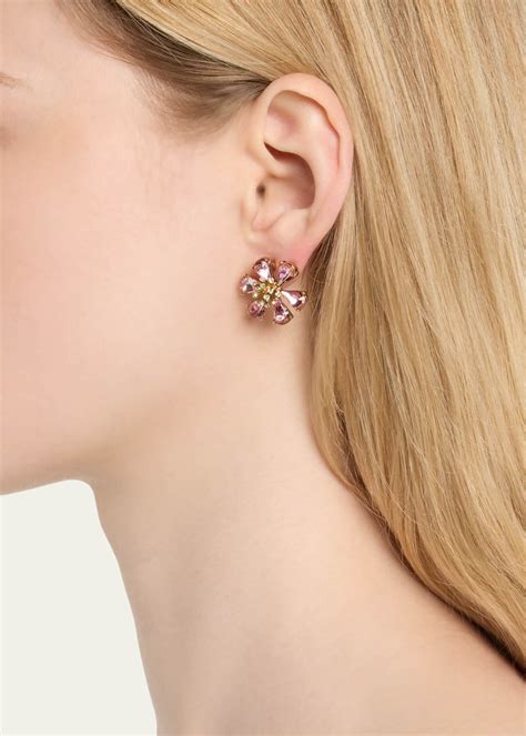 Oscar De La Renta Crystal Flower Button Earrings Bergdorf Goodman