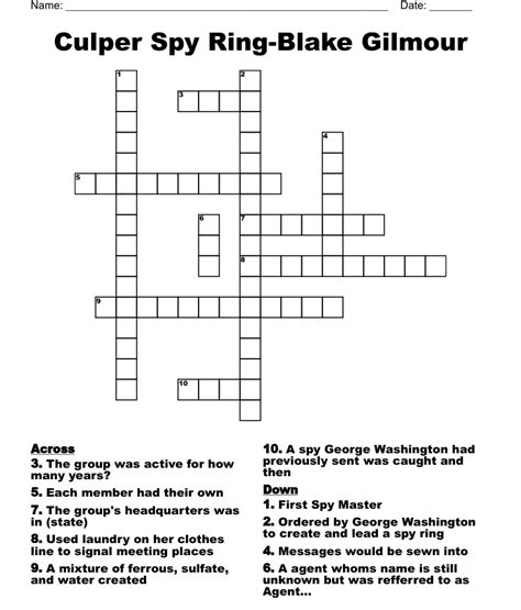 Culper Spy Ring Blake Gilmour Crossword Wordmint