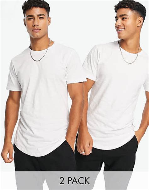 Only And Sons 2 Pack Longline Curved Hem T Shirt In White Asos