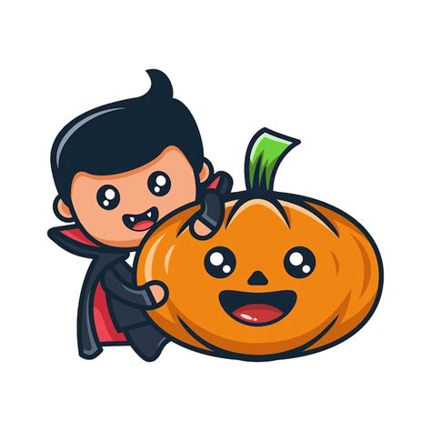 Premium Vector Cute Dracula With Spooky Pumpkin Cartoon For Halloween