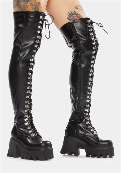 Thigh High Combat Boots Thigh High Platform Boots Black Thigh High