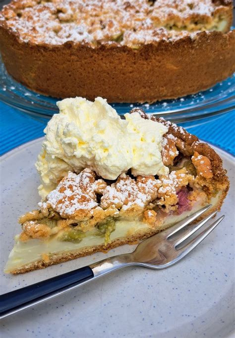 German Rhubarb Cake With Streusel And Pudding Recipe In