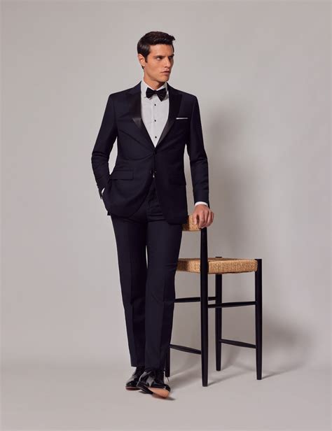 Mens Navy Wool Slim Fit Tuxedo Hawes And Curtis