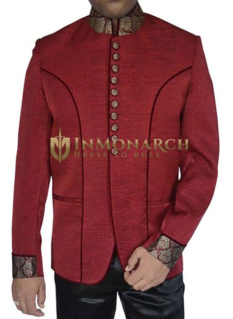 Mens Maroon Velvet 2 Pc Jodhpuri Suit Inmonarch