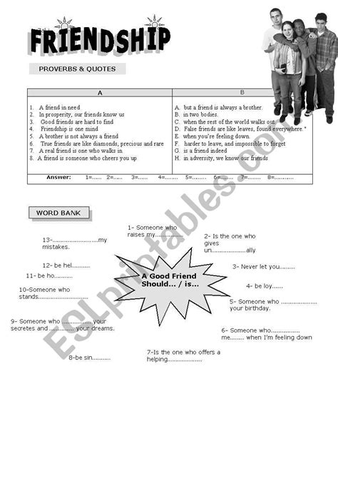 Friendship Esl Worksheet By Hassoun29