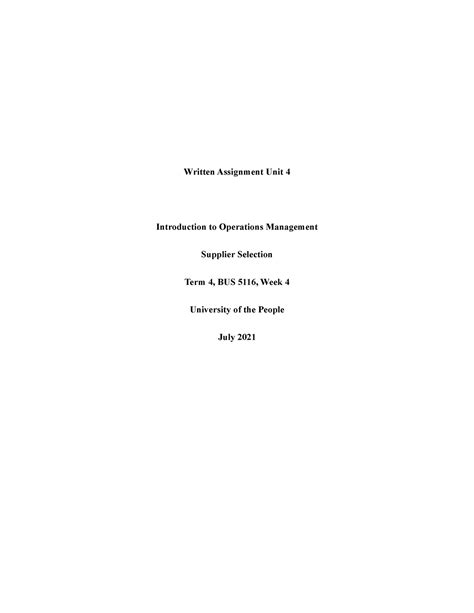 Written Assignment Week 4 Written Assignment Unit 4 Introduction To Operations Management