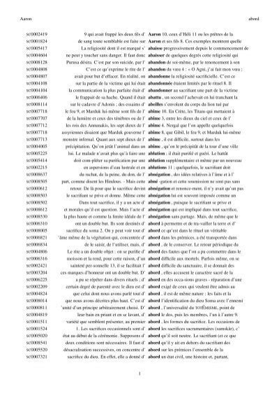 Essai Sur La Nature Et La Fonction Du Sacrifice Kwic Index