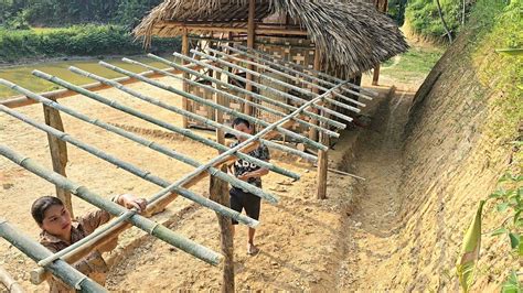 Building A Bamboo Bathhouse With A Grass Roof Completing The Frame Of