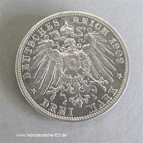 Deutsches Reich 3 Mark Silber Wilhelm II Württemberg 1908 1914 NES