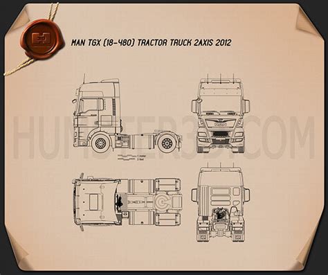 MAN TGX Tractor Truck 2012 Blueprint Hum3D