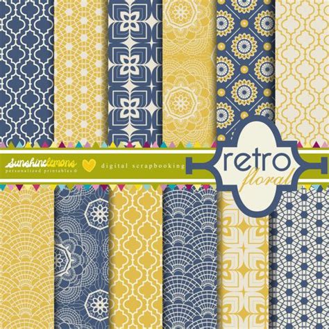 Retro Floral Digital Scrapbooking Paper Set By Sunshinelemons 450