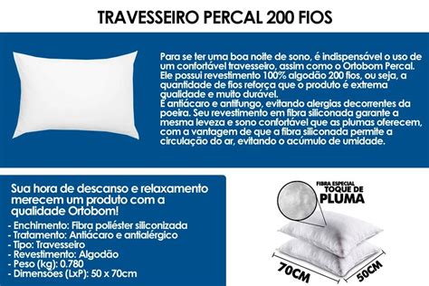 Travesseiro Fibras Siliconadas Plus Percal 200 Fios Ortobom Costa Rica