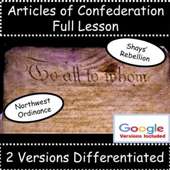 ARTICLES OF CONFEDERATION, SHAYS' REBELLION Differentiated Lesson ...