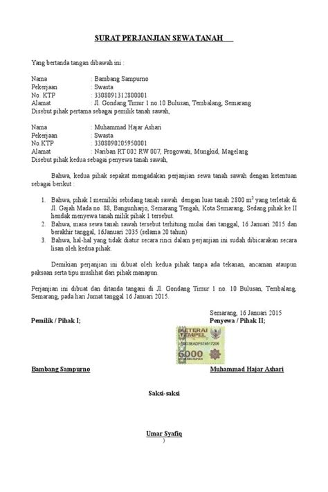 contoh surat perjanjian sewa tanah  formatnya