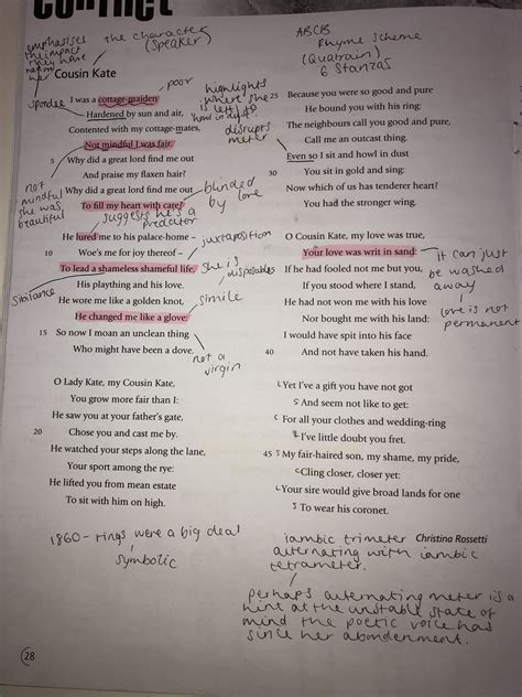 Cousin Kate GCSE Power And Conflict Poem Annotation