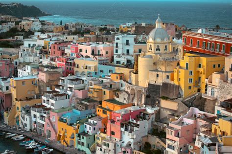 Beautiful Fishing Villagein Magic Sunset Marina Corricella On Procida