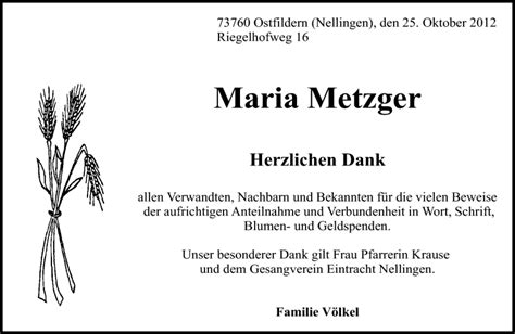 Traueranzeigen Von Maria Metzger Zeit Des Gedenkens De