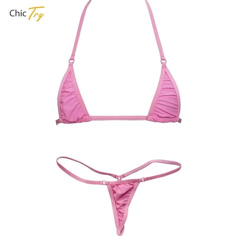 Womens Micro Lingerie Set Self Tie Bra Tops With G String Thongs 2 Piece Extreme Bathing