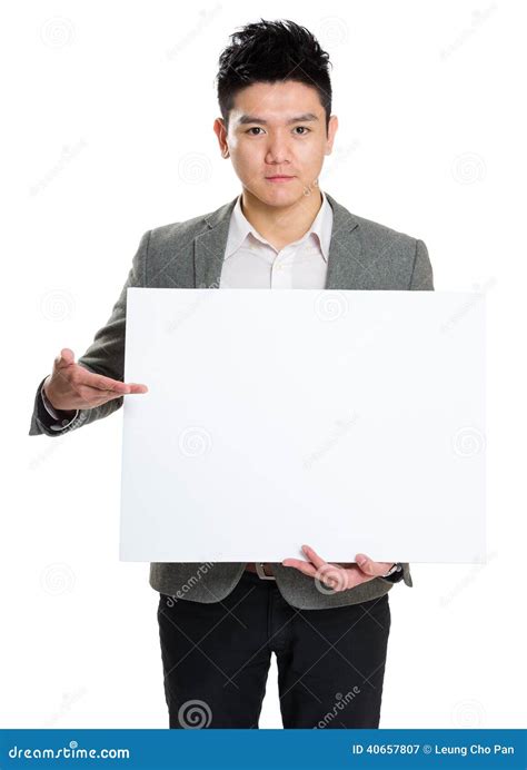 Businessman Holding Blank Billboard Stock Image Image Of Empty Happy