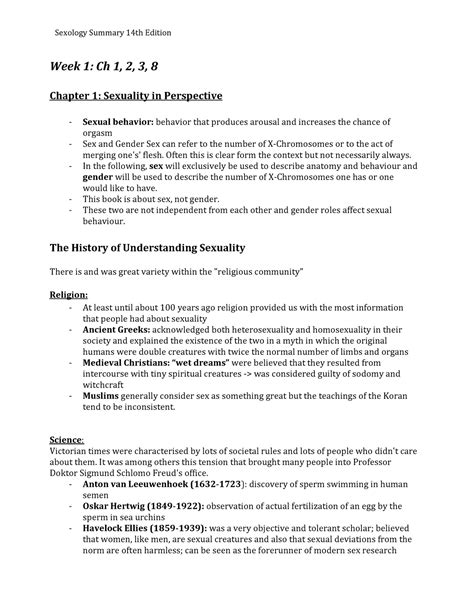 Sexology Summary Week 1 Ch 1 2 3 8 Chapter 1 Sexuality In