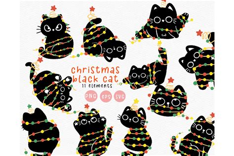 Christmas Black Cat With Lights Svg Graphic By Janatshie · Creative Fabrica