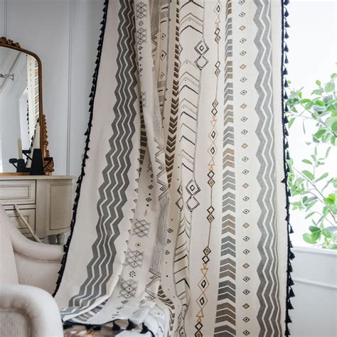 Bohemian Geometric Print Semi Blackout Curtains For Bedroom Rod Pocket