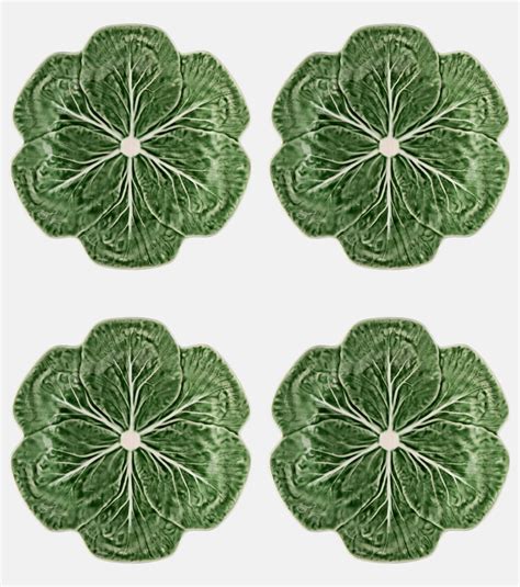 Couve Set Of 4 Ceramic Dinner Plates In Green Bordallo Pinheiro