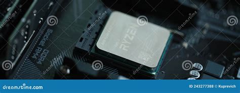 Amd Ryzen Processor Installed In Motherboard Slot Am4 Closeup Editorial