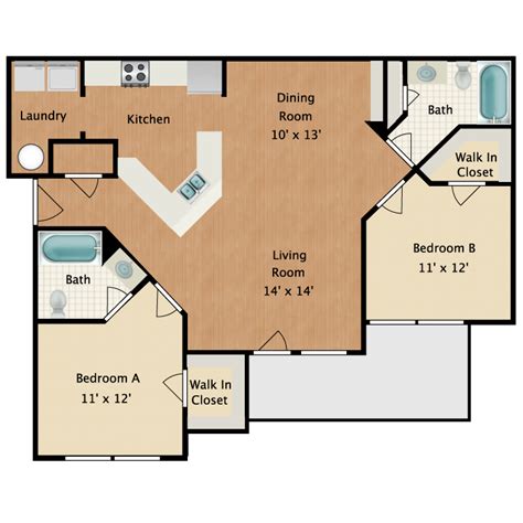 2 Bedroom 2 Bath Apartment Floor Plans - floorplans.click