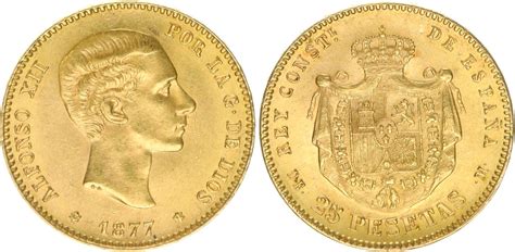 Spanien 25 Pesetas 1877 König Alfons XII EF MA Shops