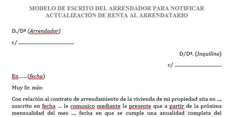 Modelo Escrito Notificaci N De Actualizaci N Renta A Arrendatario