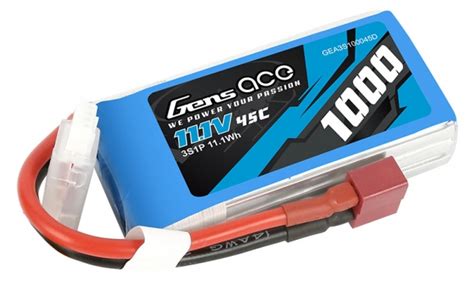 Gens Ace 3S 11 1V 1000mAh 45C Lipo Battery Pack W Deans Connector RC