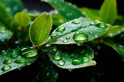 Hojas Verdes Con Gotas De Agua Despu S De La Lluvia Generativa Ai