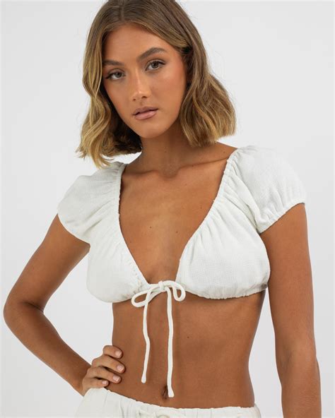 Shop Mooloola Seni Laguna Tie Front Top In Cream Fast Shipping And Easy