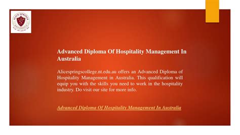 PPT Advanced Diploma Of Hospitality Management In Australia