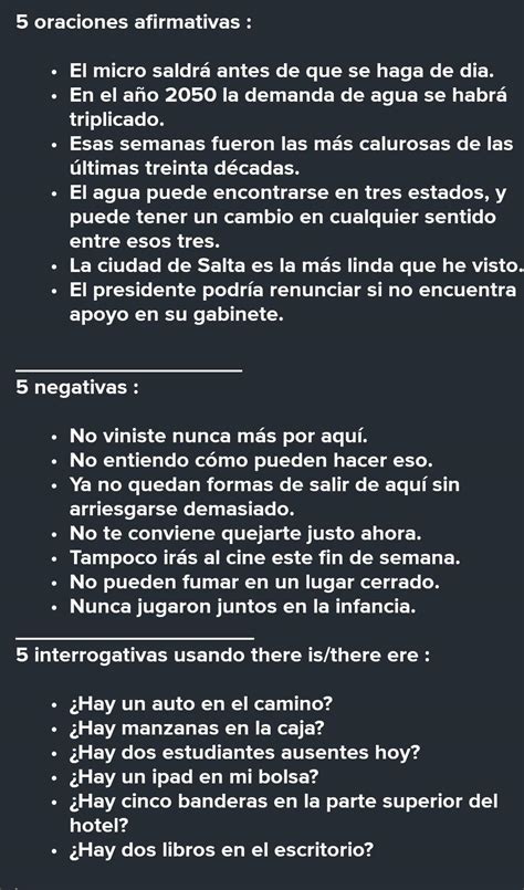 5 Oraciones Afirmativas 5 Negativas 5 Interrogativas Usando There Is