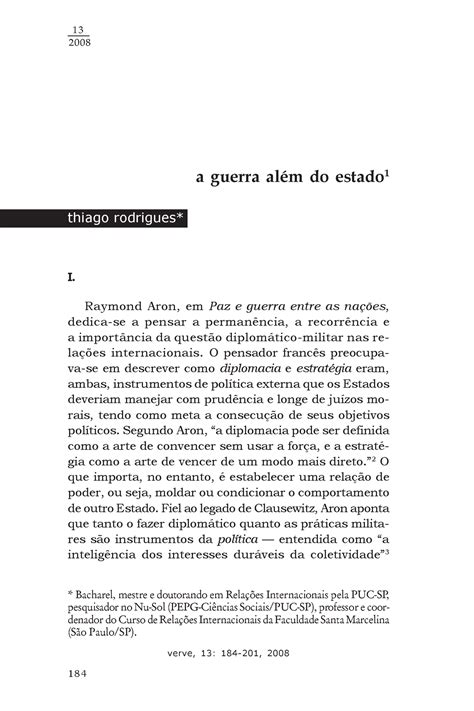 Paz e Guerra entre as naçoes 13 2008 a guerra além do estado 1 thiago