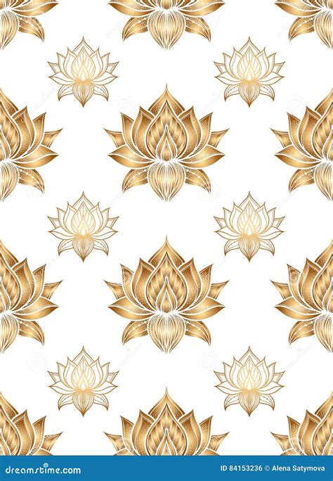 Seamless Pattern With Lotus Flowers Vector Hand Drawn Illustration Stock Vector Illustration