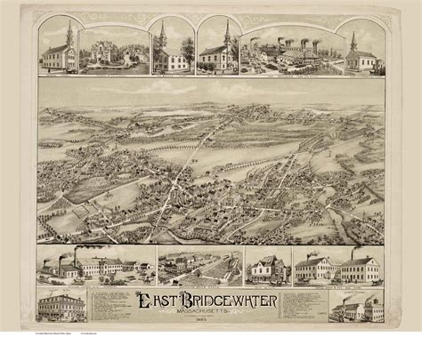 East Bridgewater Massachusetts Bird S Eye View Old Map Reprint