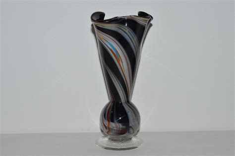 Black Swirl Glass Vase Multicolored Swirled Glass Bud Vase Etsy